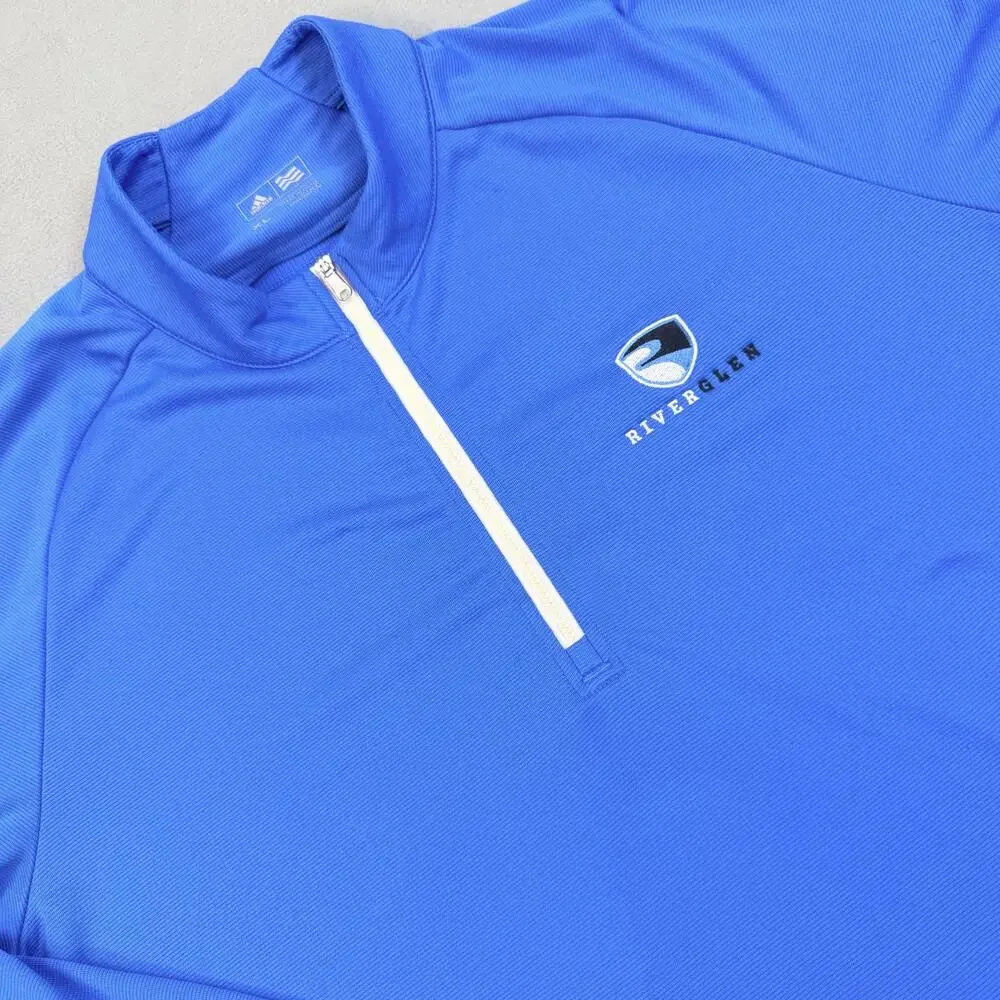 Adidas Golf Pullover Mens XL Blue Quarter Zip Riverglen Logo Performance Top